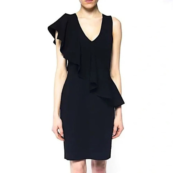 DIANE VON FURSTENBERG Sleeveless Asymmetrical Ruffle Front Dress Black Medium - Picture 1 of 6